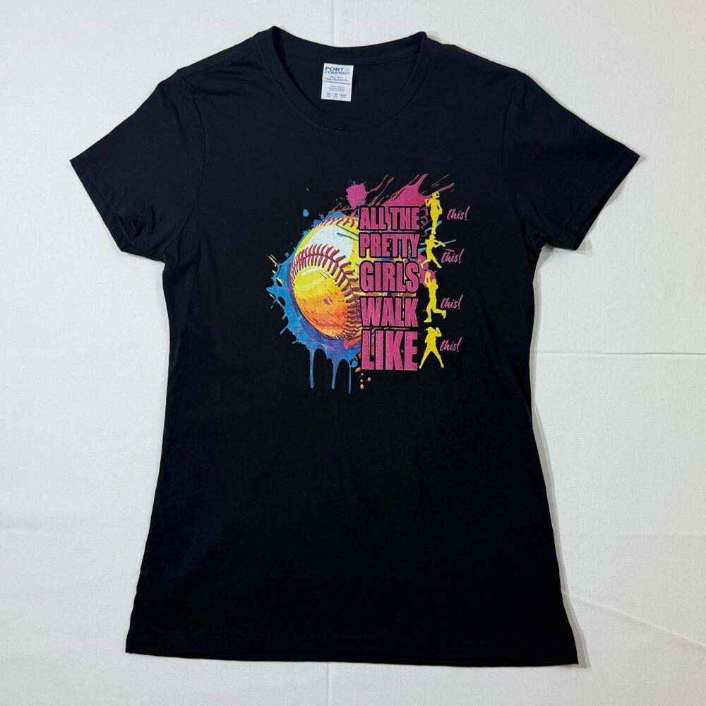 Women’s XS Softball Graphic Tee “All the Pretty Girls Walk Like This” Cotton